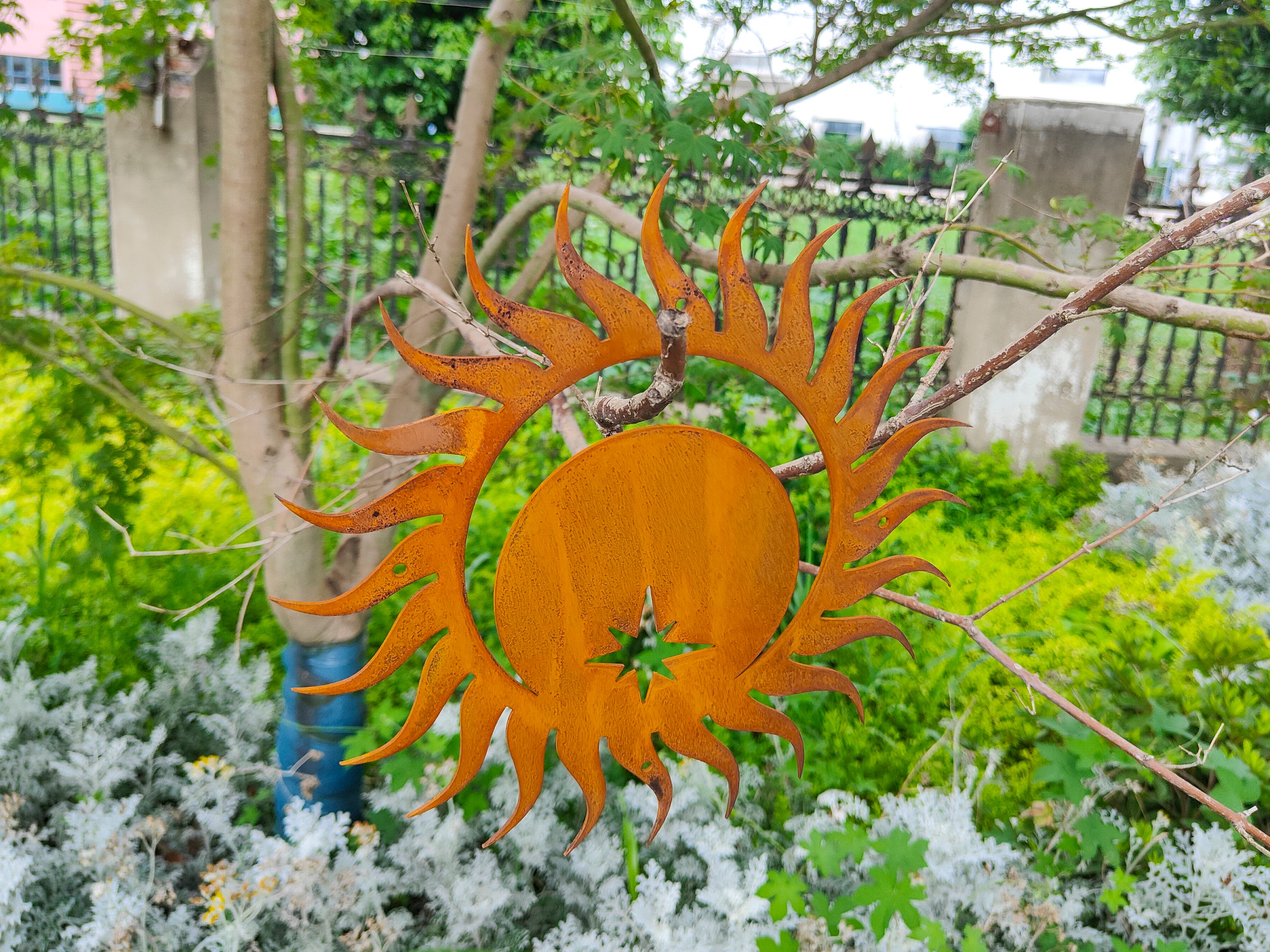 Metal Sun and Moon Wall Art Rusted Sun Garden Decor Yard Etsy
