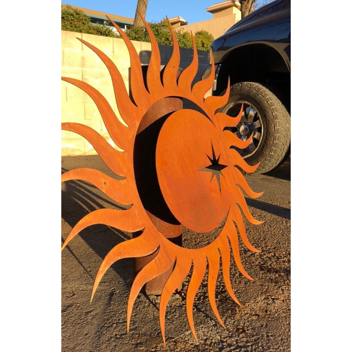 Metal Sun and Moon Wall Art Rusted Sun Garden Decor Yard Etsy