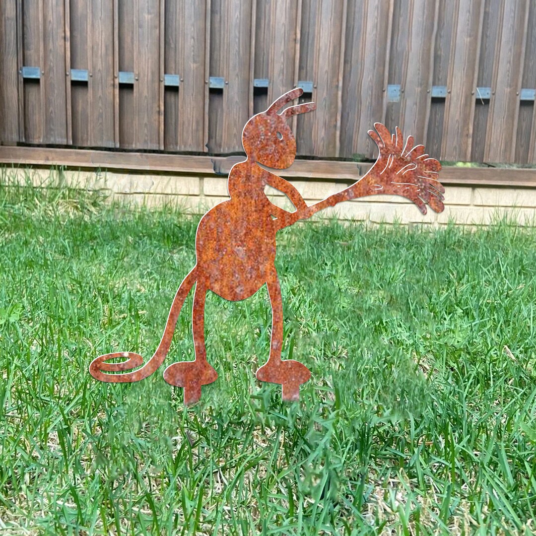 Rustic Ant Garden Stake, Rusty Metal Ant Lawn Ornament, Fall Yard Decor