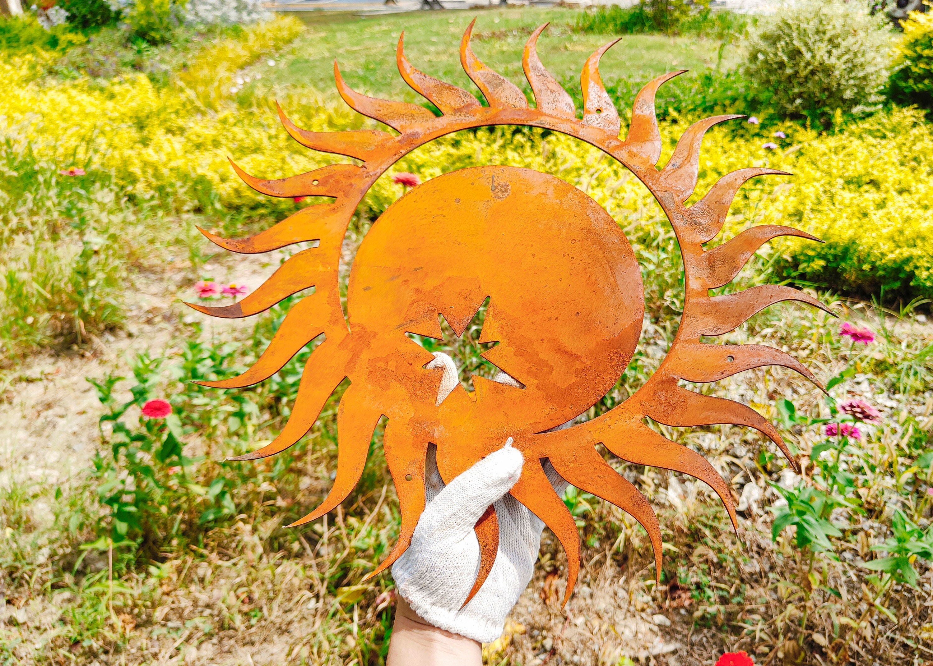 Metal Sun and Moon Wall Art Rusted Sun Garden Decor Yard Etsy