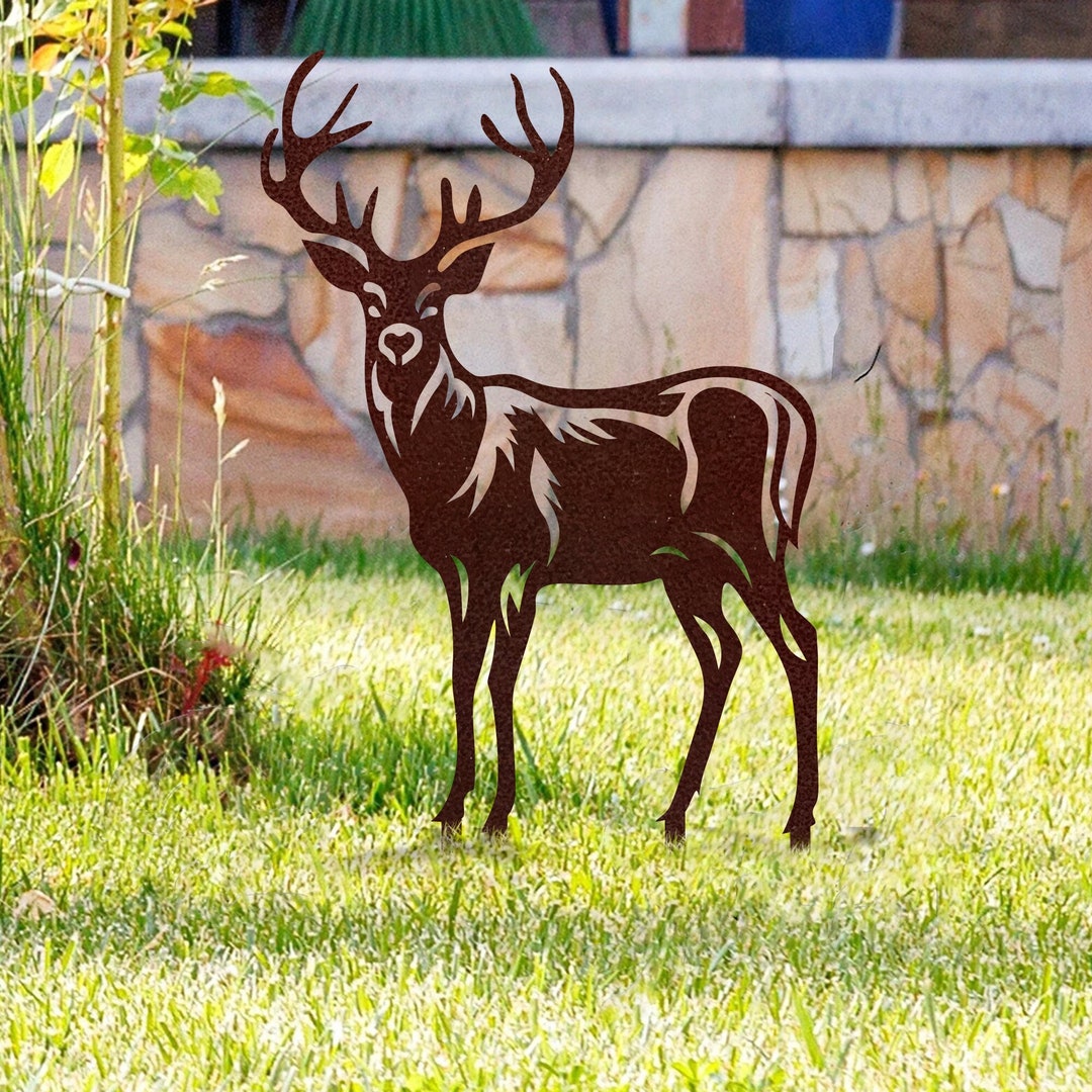 Custom Rustic Metal Stag, Deer Garden Stake Yard Art, Personalized Deer for Flower Sculpture