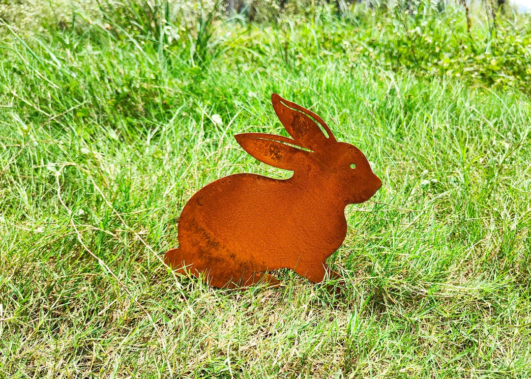 Rustic Metal Rabbit Garden Stake Cute Metal Rabbit Garden Statue Bunny