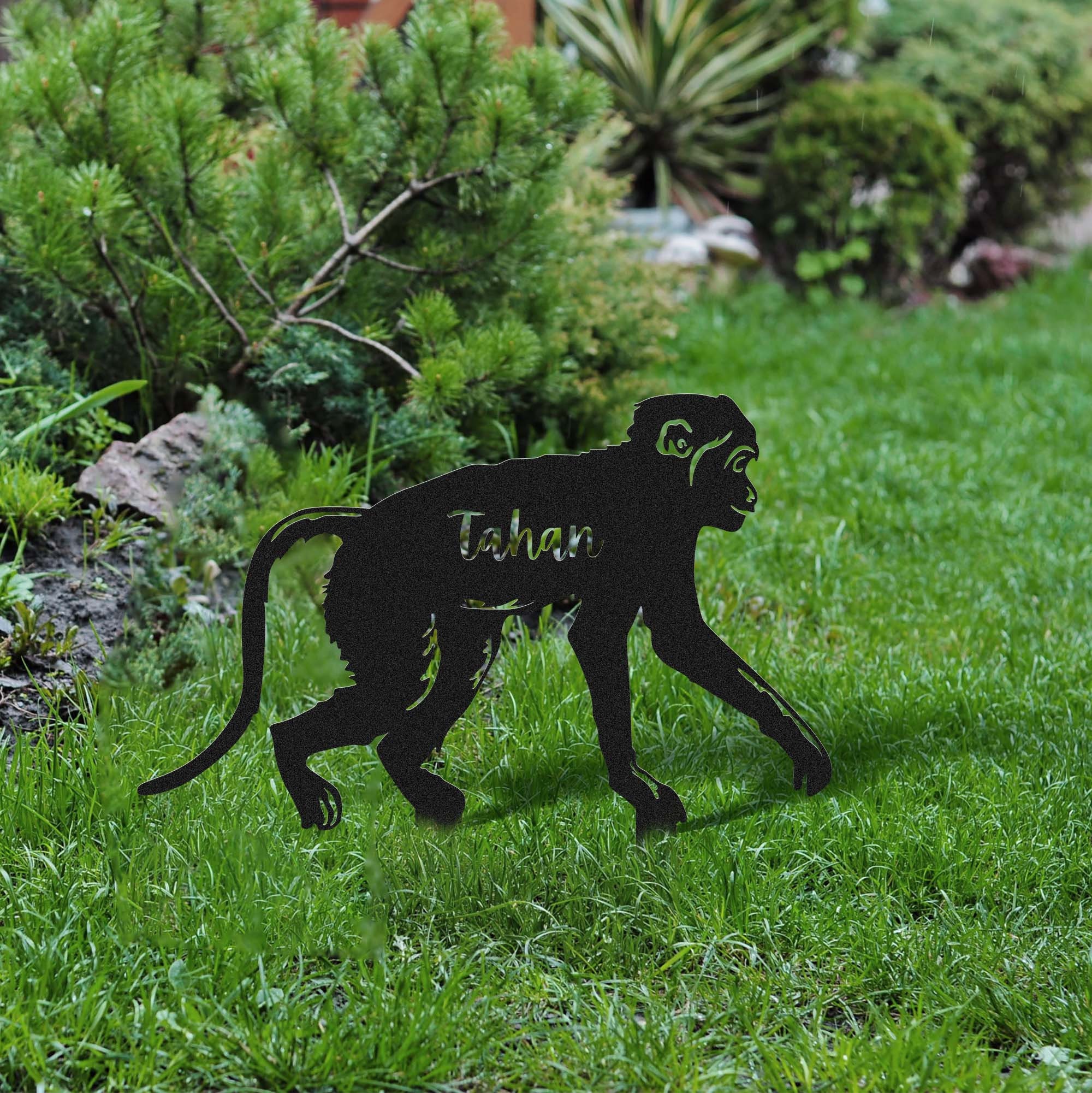 Monkey Metal Stake, Lovely Monkey Silhouette, Black Metal