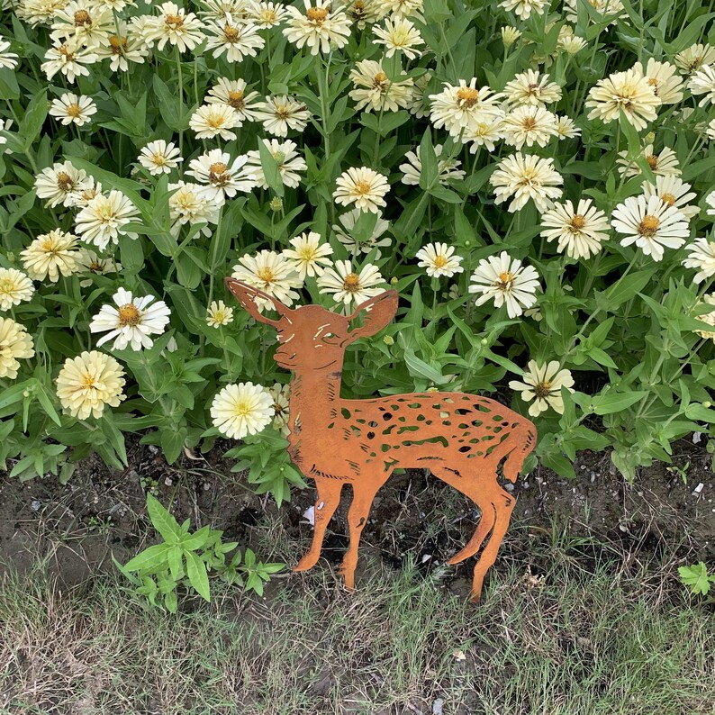Metal Deer Garden Stakes Rusty Metal Doe and Fawn Deer Deer Etsy