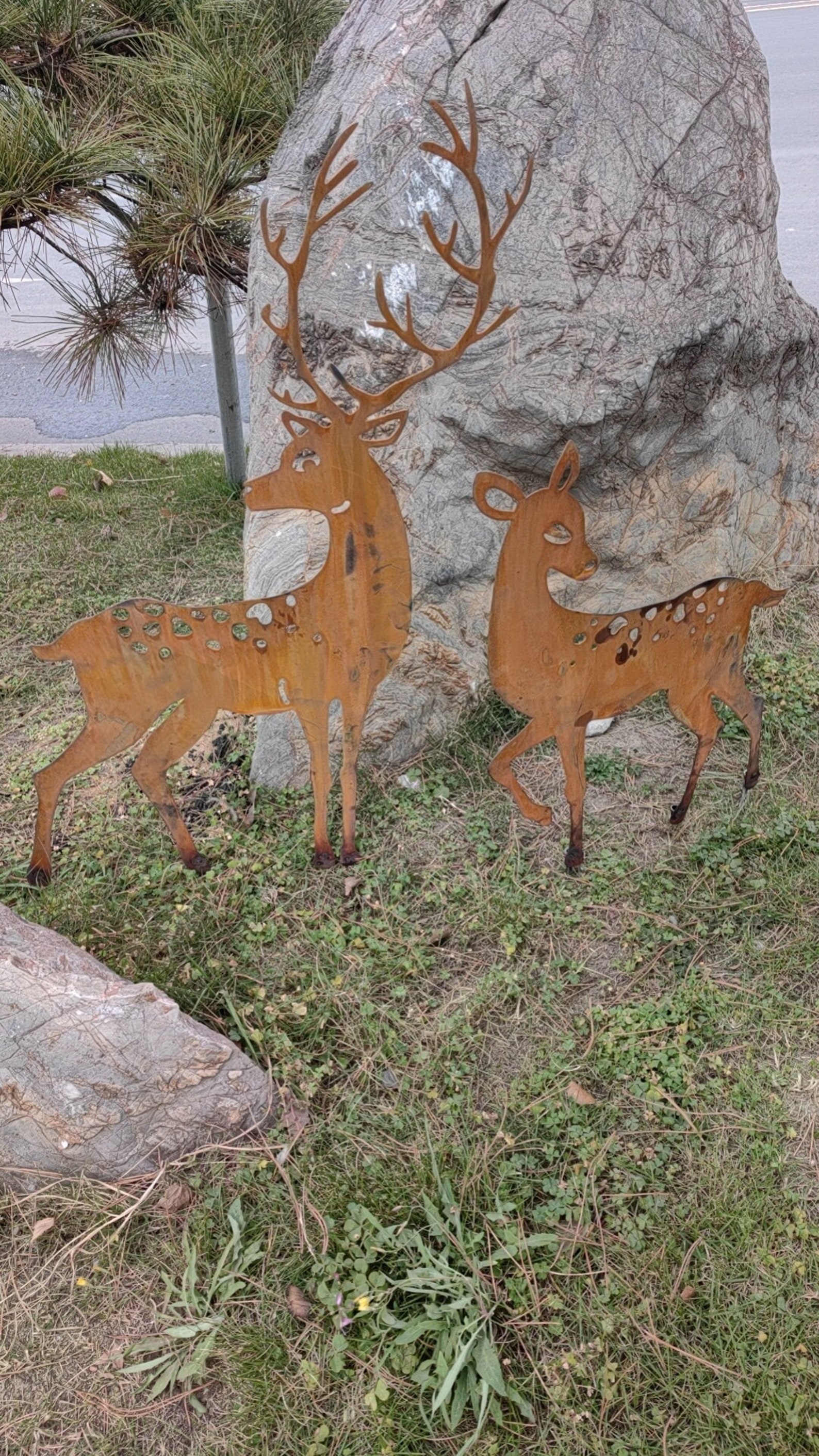 Metal Deer Garden Stakes, Rusty Metal Doe and Fawn Deer, Deer Garden