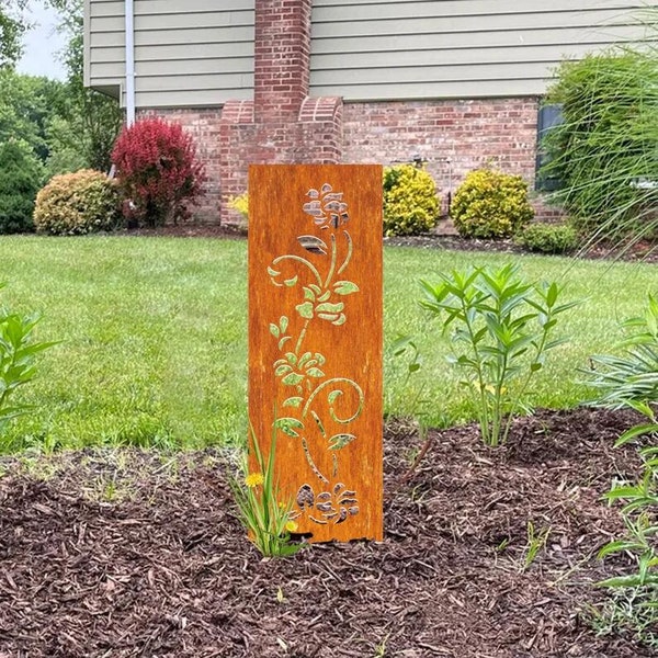 Rusty Flowers Privacy Screen, Metal Flowers Panels, Garden Panel, Garden Gift for  Flower Lover, Rustic Garden Stakes