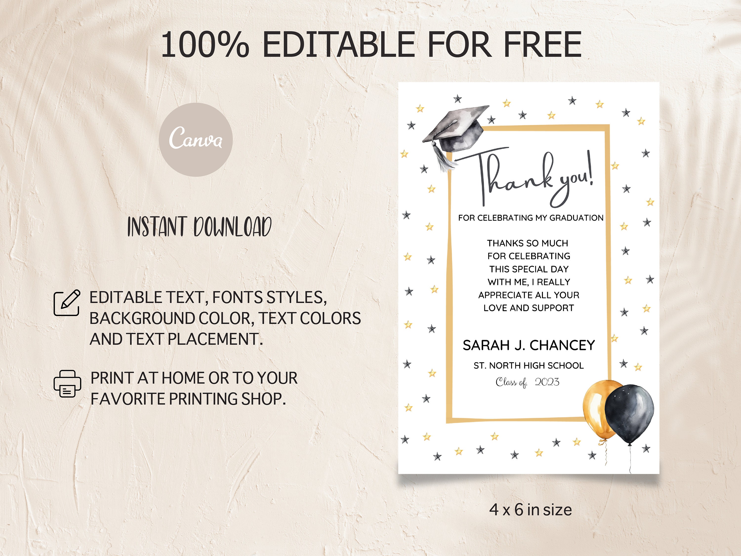 Graduation Thank You Card Template, Printable Graduate Thank You ...