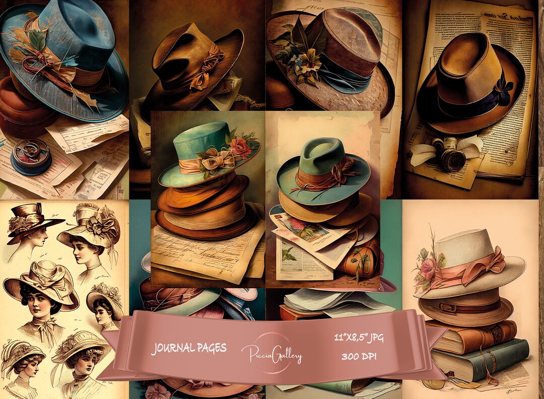 Junk Journal Kit, Instant Download Vintage, Hats, Digital Paper Pack ...