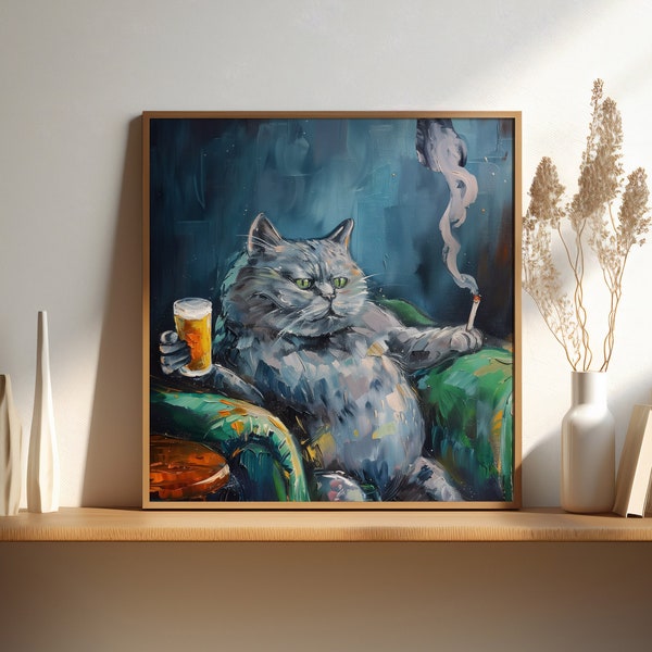Humorous Cat Wall Art: Chill Cat on Couch - Tell Someone Who Gives A Shit