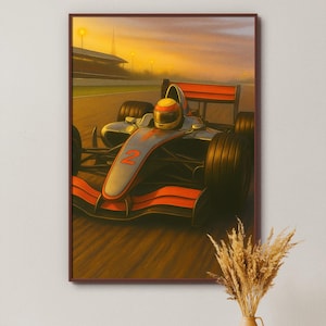 Formula 1 Red Racing Car Poster – Modern Grand Prix Wall Art Vintage-Style Print