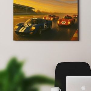 Le Mans 1960s Racing Poster: Ford GT40 vs Ferrari 330 P4
