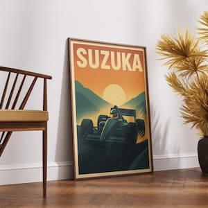 Vintage Suzuka F1-poster – digitale muurkunst retro Formule 1 Race Motorsport