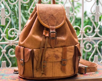 Light Brown vintage leather backpack, Handmade unisex backpack