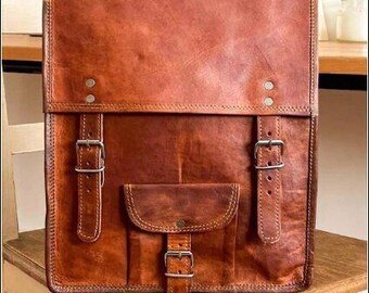 Vintage leather backpack, handcraft bag for a gift, handmade unisex leather backpack