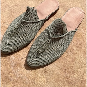 High-Quality Handmade Raffia Sandals from Morocco, Moroccan Raffia Shoes, Summer Slide Sandals, Boho Style Sandals