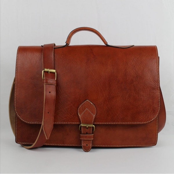 Laptop Leather Briefcase, satchel brown color, Document Holder: Durable, Elegant, and Formal for Work, Office, University, Business Travel