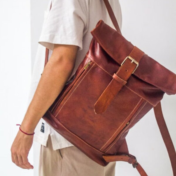 Vintage leather backpack light brown, Handmade unisex backpack, backpack handcrafted with premium quality.