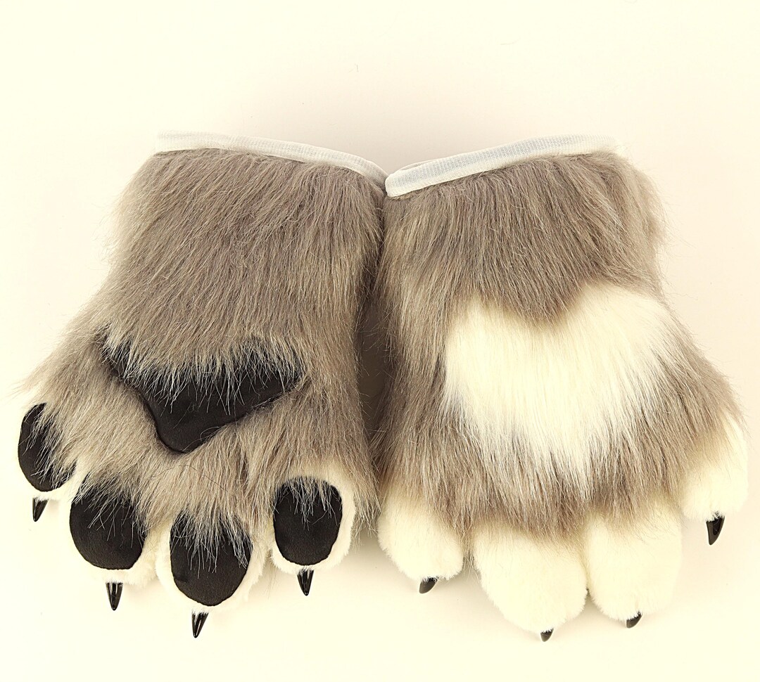 White Heart Grey Fursuit Paw Glove Squeaky Fluffy Paws Gloves Furry white-heart-grey-fursuit-paw-glove-squeaky-fluffy-paws-gloves-furry