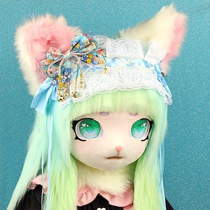 Tête de fourrure de lapin Kawaii mignon masque à fourrure Masque Kigurumi Masque à fourrure Cosplay Masque d'anime mignon Moelleux pas cher Fursuit masque animal Unique son cadeau