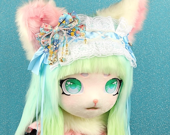 Kanin Fursuit Huvud Kawaii Söt Pälsmask Kigurumi Mask Cosplay Pälsmask Söt Anime Mask Fluffig Billig Fursuit Djurmask Unik Hennes Gåva