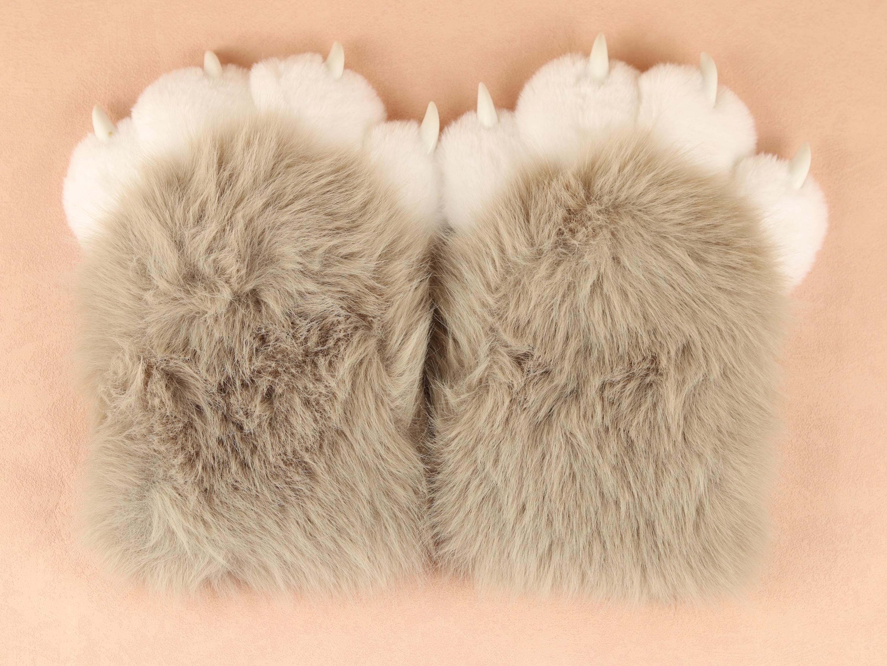 Squeaky Fursuit Paws Glove Cute Pink/White Fluffy Paw Gloves Furry Paws Gloves With Fingernails For Fursuit Accessories Furry Gift For Furry