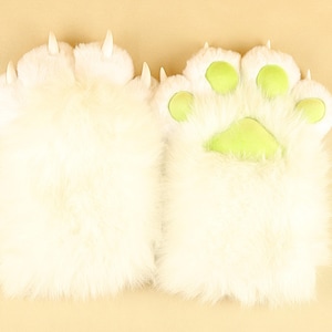 White Fursuit Paws Glove Cute Black/Grey Fluffy Claw Gloves Furry Paw Gloves With Fingernails For Fursuit Accessories Furry Gift For Friend