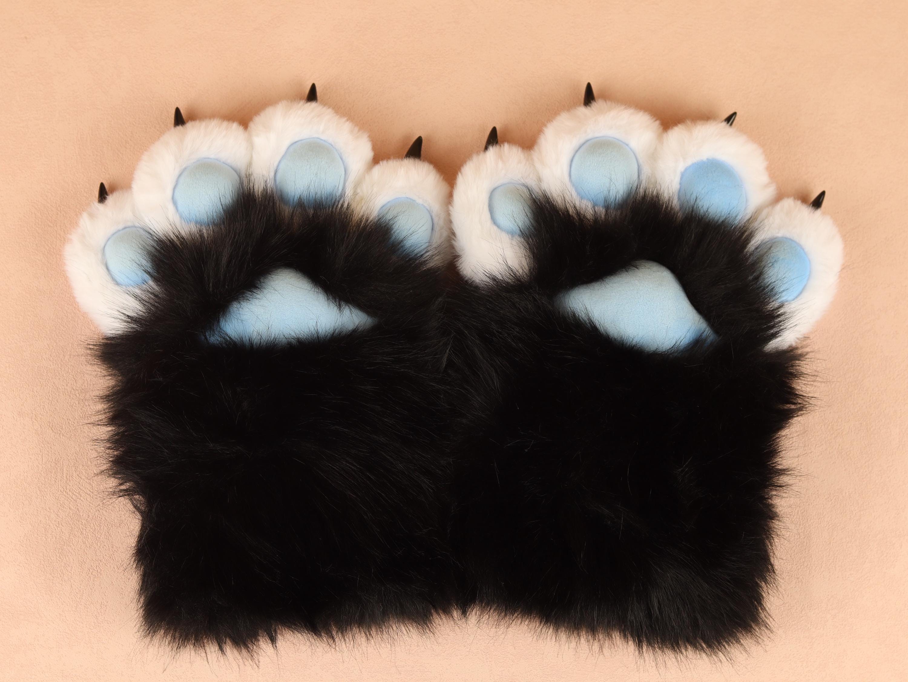 Squeaky Fursuit Paws Gloves Cute Black/Blue Fluffy Paw Gloves Furry Paw Glove With Fingernails For Fursuit Accessories Furry Gift For Friend