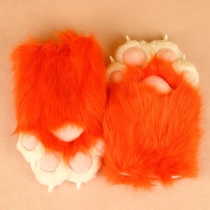 Squeak Fursuit Paws Cute Orange White Fluffy Paws Gloves Claw Glove Furry Paw Glove With Fingernails For Short Fursuit Accessory Furry Gift