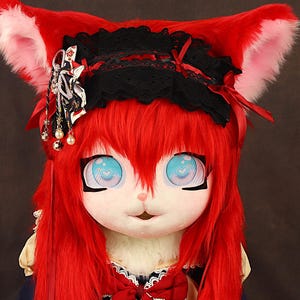 Kigurumi Fursuit Mask Furry Head Red Hair Cat Cosplay Mask Kawaii Furry Head Character Costume Furry Mask Cute Animal Mask Halloween Gift