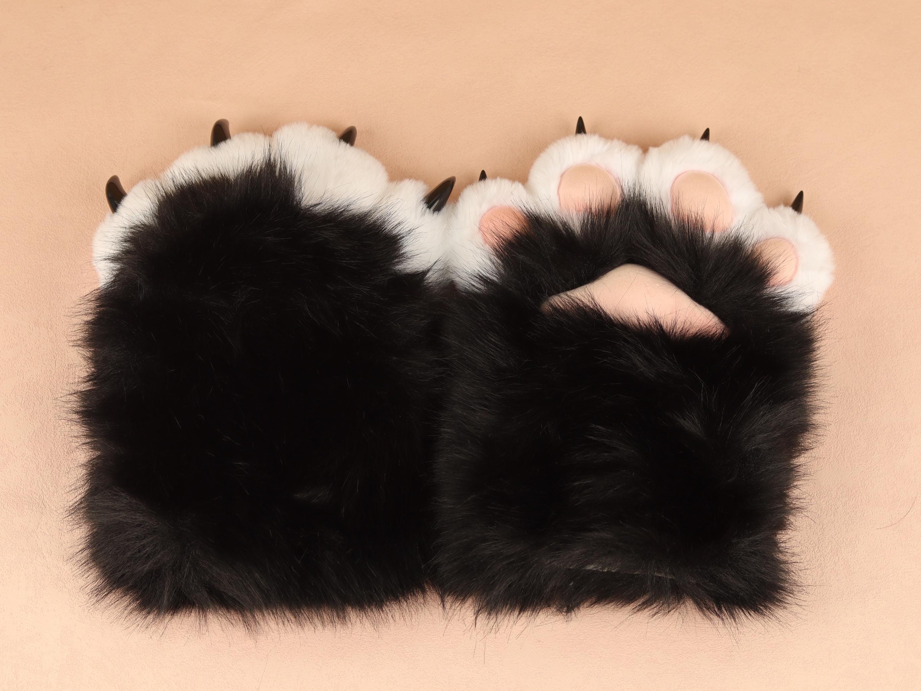 Squeaky Fursuit Paws Glove Cute Pink/White Fluffy Paw Gloves Furry Paws Gloves With Fingernails For Fursuit Accessories Furry Gift For Furry