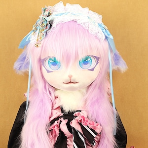 Purple Cat Fursuit Head Kawaii Furry Mask Kigurumi Furry Head Cosplay Furry Mask Cute Animal Mask Cheap Fursuit Unique Gift For Her/Friend
