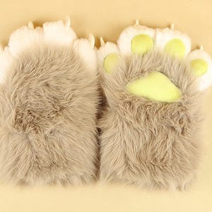 Grey Fursuit Paws Gloves Cute Black/Green Fluffy Claw Gloves Furry Paw Gloves With Fingernails For Fursuit Accessories Furry Gift For Friend
