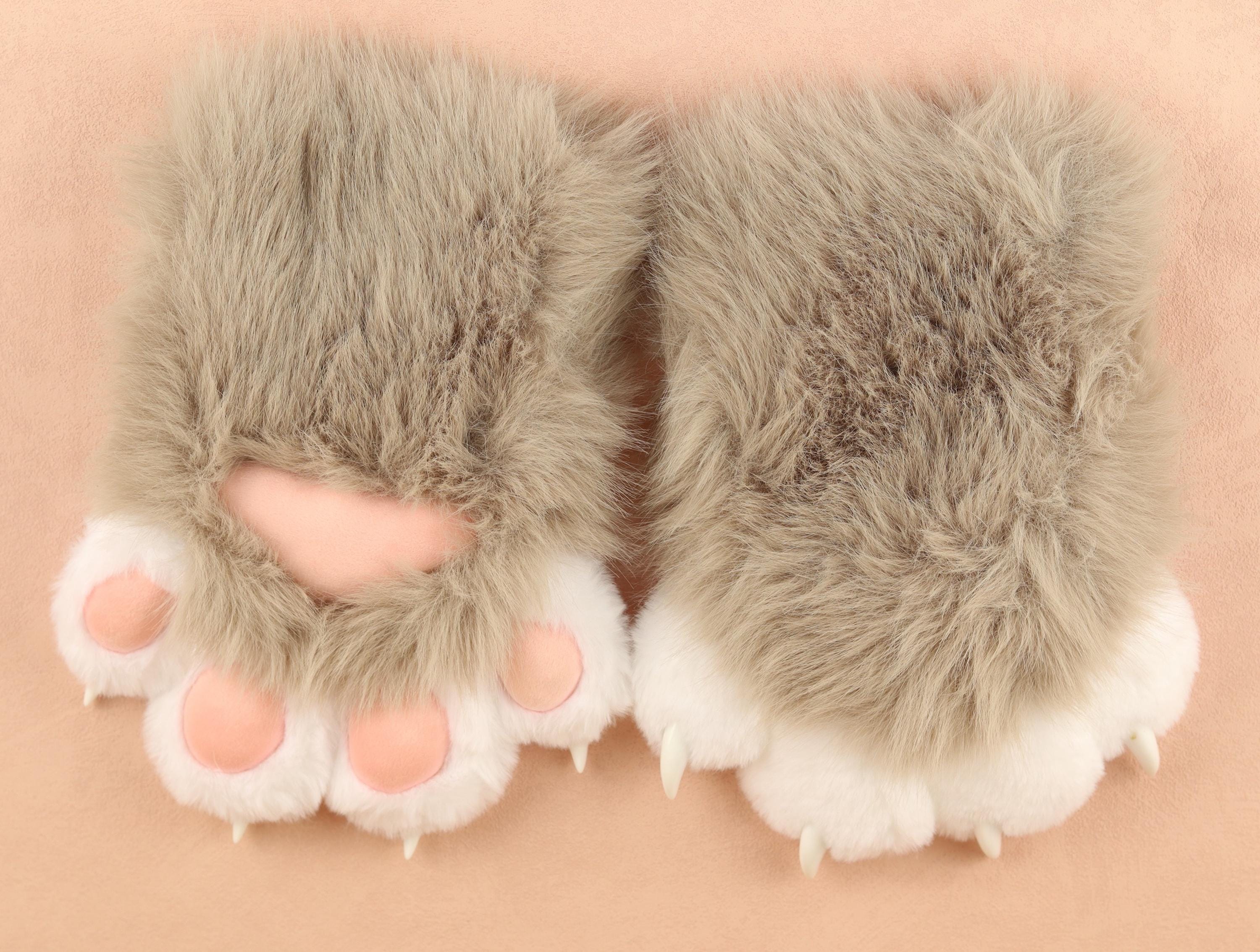 Squeaky Fursuit Paws Glove Cute Pink/White Fluffy Paw Gloves Furry Paws Gloves With Fingernails For Fursuit Accessories Furry Gift For Furry