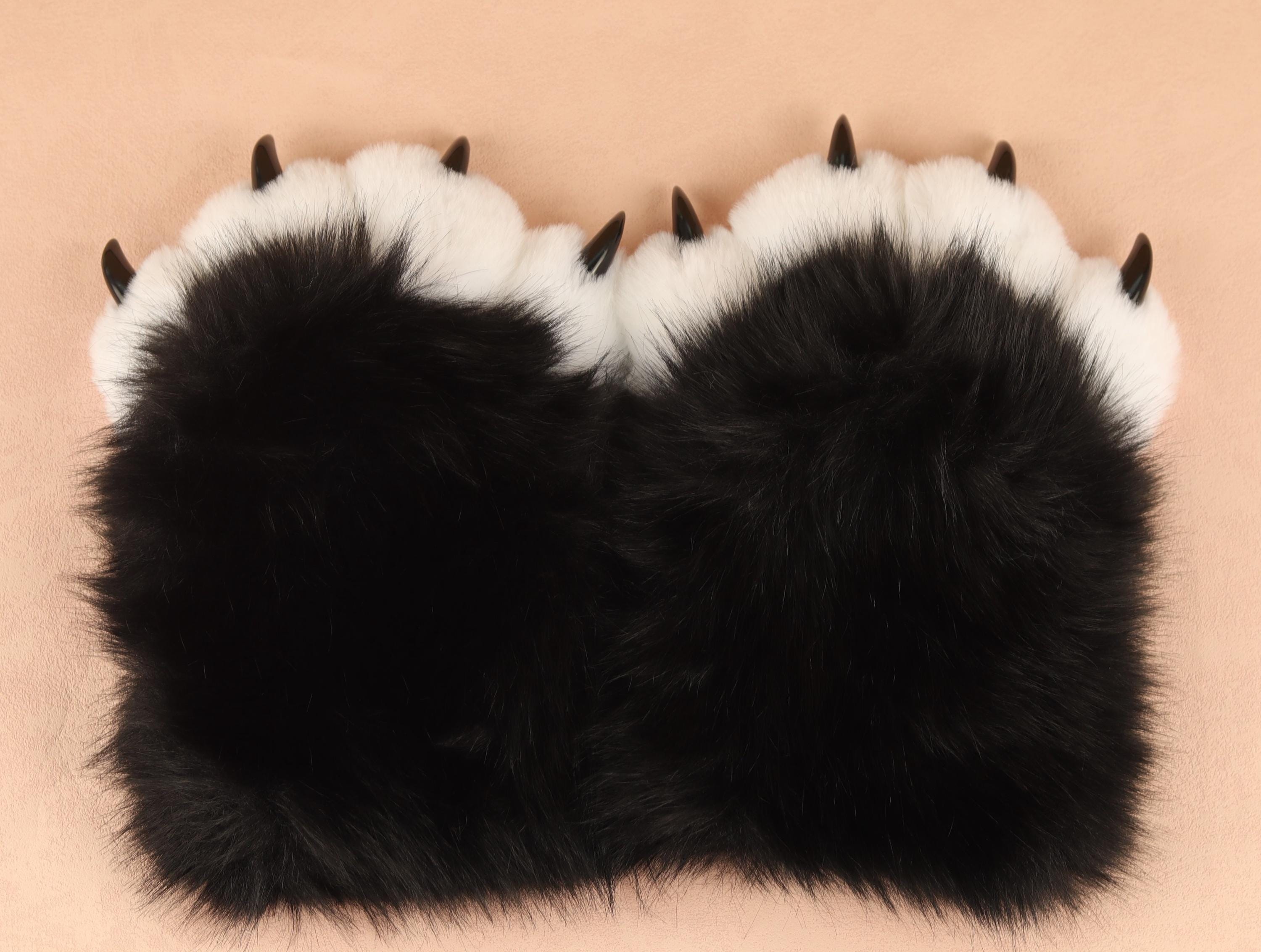 Squeaky Fursuit Paws Glove Cute Pink/White Fluffy Paw Gloves Furry Paws Gloves With Fingernails For Fursuit Accessories Furry Gift For Furry