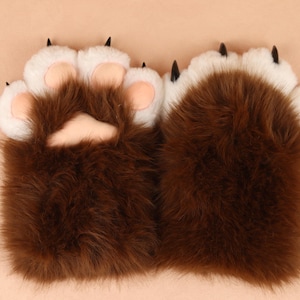 Fursuit Paws Handschoenen Bruine Fluffy Paws-handschoenen Roze Furry Paws Handschoenen met/zonder vingernagels Uniek cadeau Handschoenen voor fursuitfan Uniek cadeau