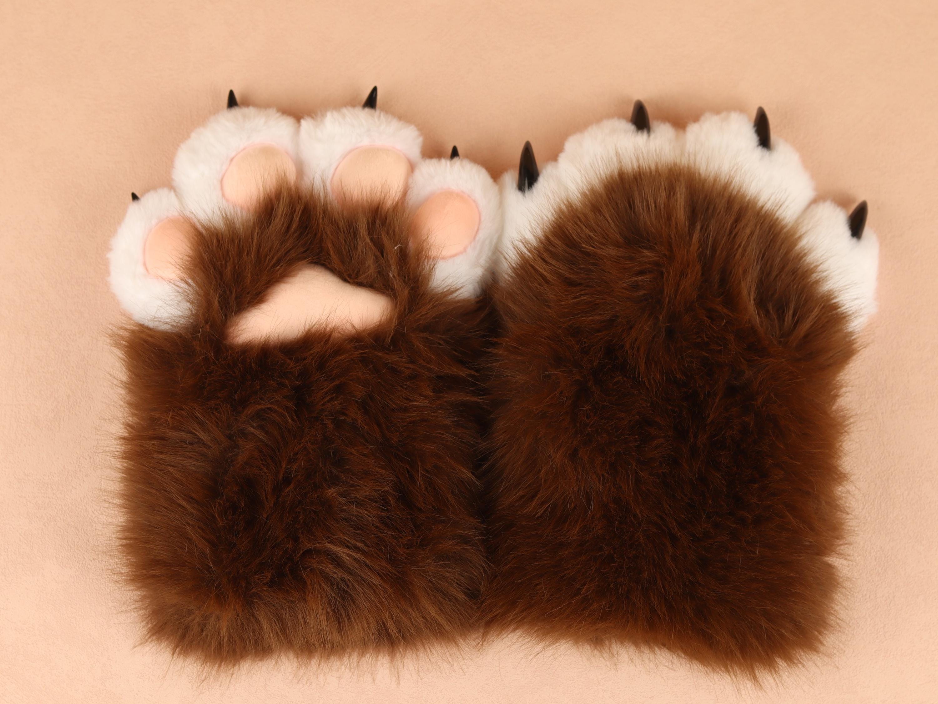 Squeaky Fursuit Paws Glove Cute Pink/White Fluffy Paw Gloves Furry Paws Gloves With Fingernails For Fursuit Accessories Furry Gift For Furry
