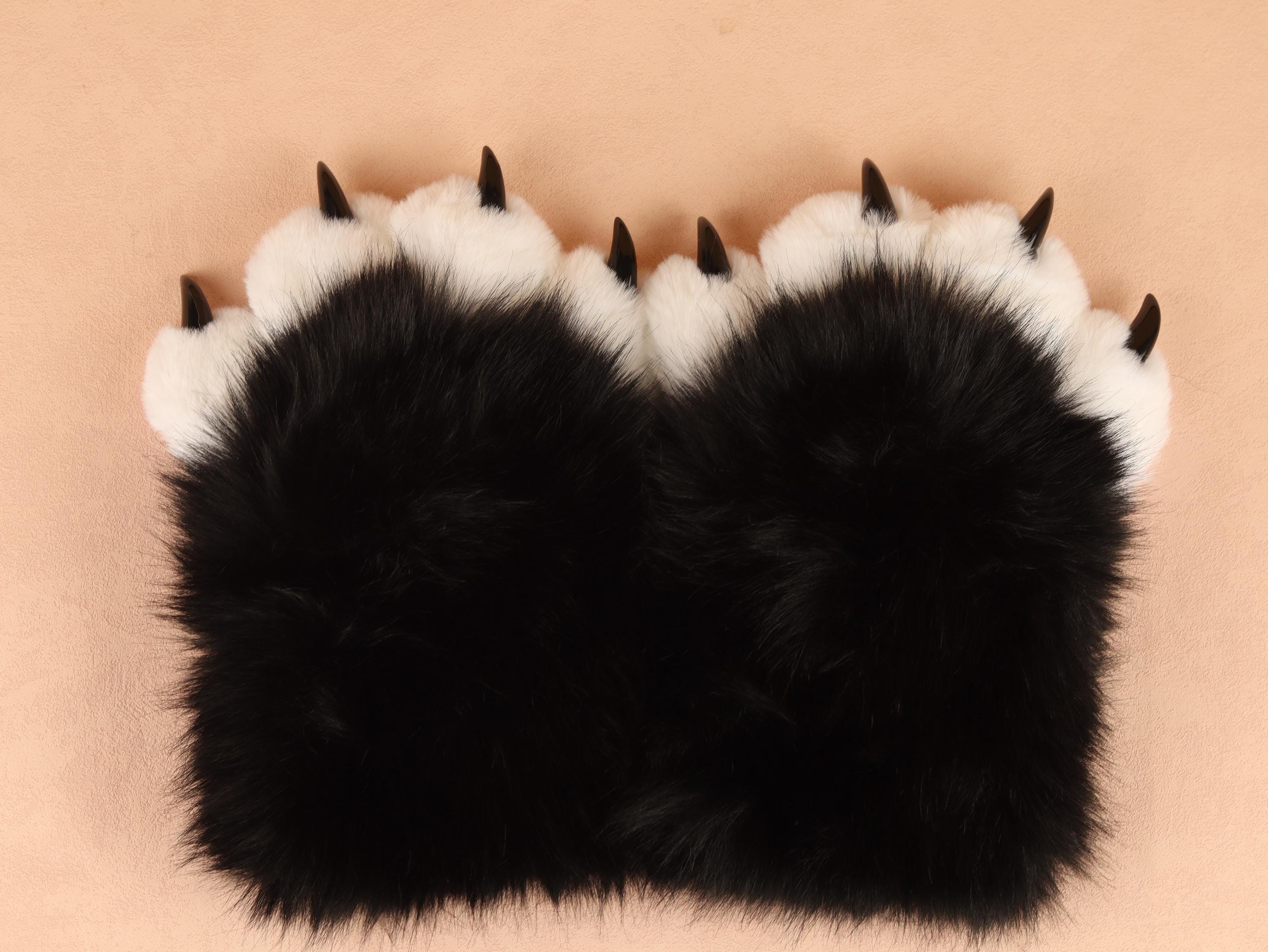 Squeaky Fursuit Paws Gloves Cute Black/Blue Fluffy Paw Gloves Furry Paw Glove With Fingernails For Fursuit Accessories Furry Gift For Friend