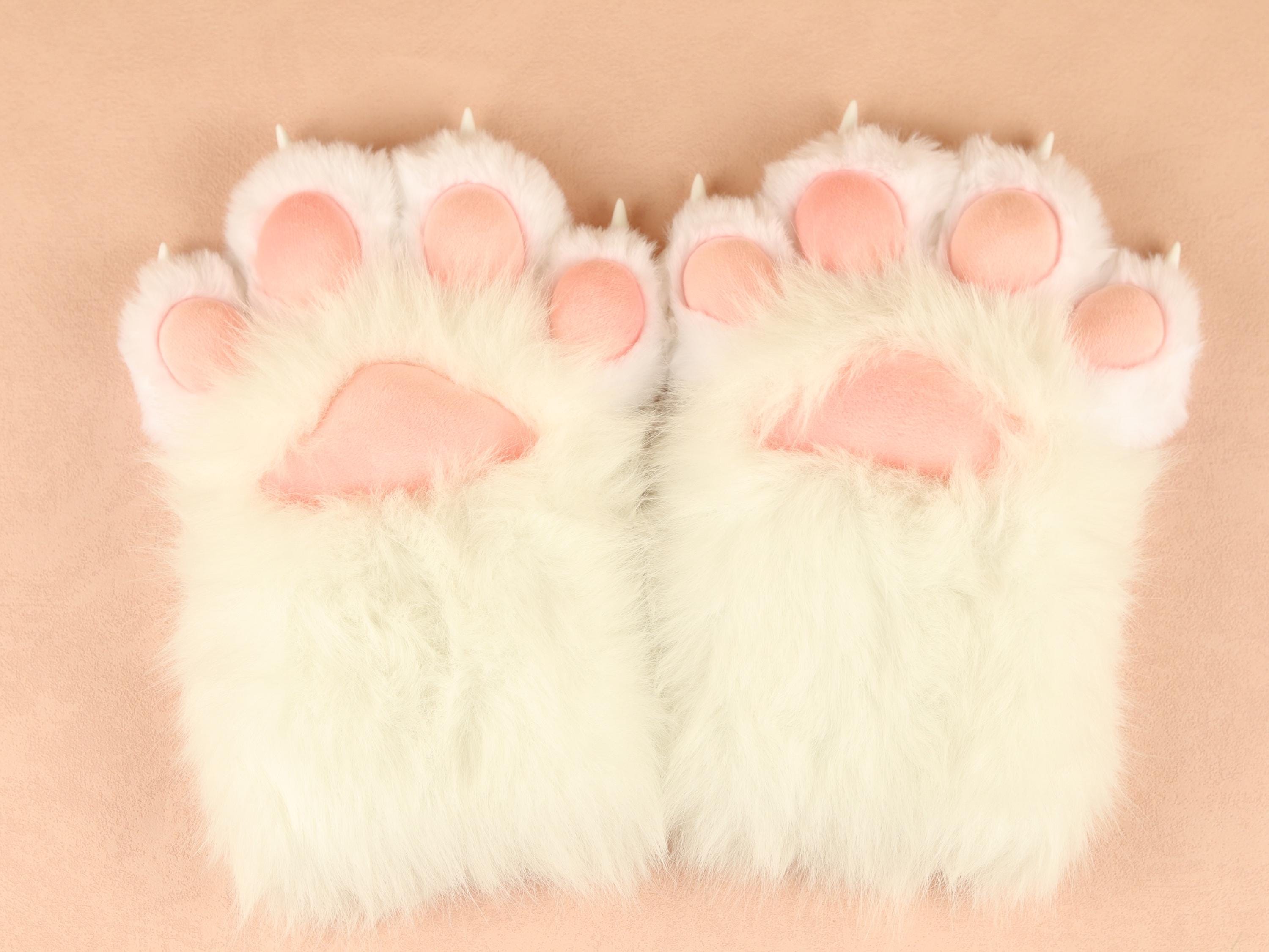 Squeaky Fursuit Paws Glove Cute Pink/White Fluffy Paw Gloves Furry Paws Gloves With Fingernails For Fursuit Accessories Furry Gift For Furry