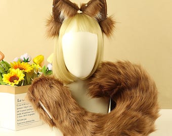 Chip&Dale Chipmunk Fursuit Ear Tail Squirrel Furry Cosplay Ears Tail Cartoon Anime Brown  Realistic Faux Fur Set Costume Ears Halloween Ears