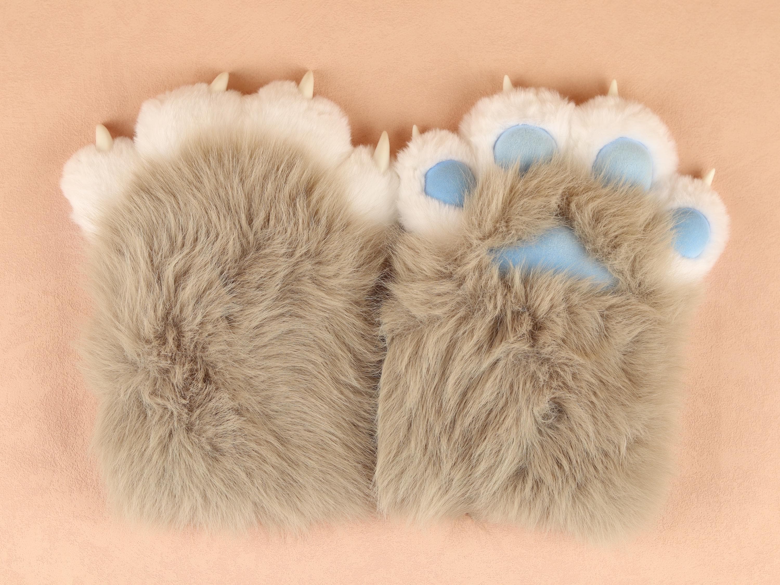 Squeaky Fursuit Paws Gloves Cute Black/Blue Fluffy Paw Gloves Furry Paw Glove With Fingernails For Fursuit Accessories Furry Gift For Friend