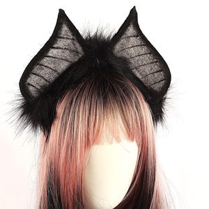 Gotiska fladdermusvingar pälsiga öron grå röda lila vingar halloween cosplay öron fluffiga öron festkostymöron cosplay husdjur festkostymöron