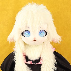 Costume de fourrure de mouton moelleux Kig avec tête avec cou Kawaii masque à fourrure doux masque Kigurumi masque à fourrure Cosplay masque d'anime mignon Costume de fourrure pas cher cadeau unique