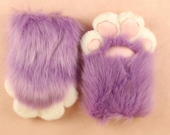 Guante de pata morado chillón con diseño de pata, bonito y esponjoso, color verde, con uñas, accesorio para traje de piel corto, regalo peludo.