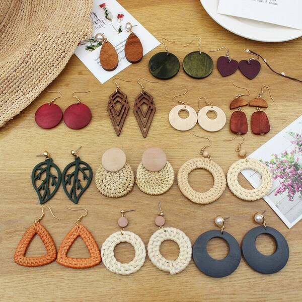Rattan Earrings - Etsy