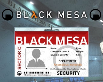 Black Mesa Security ID Badge — Half-Life cosplay printable ID card (digital PNG, instant download)