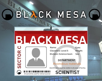 Black Mesa Scientist ID Badge — Half-Life cosplay printable ID card (digital PNG, instant download)