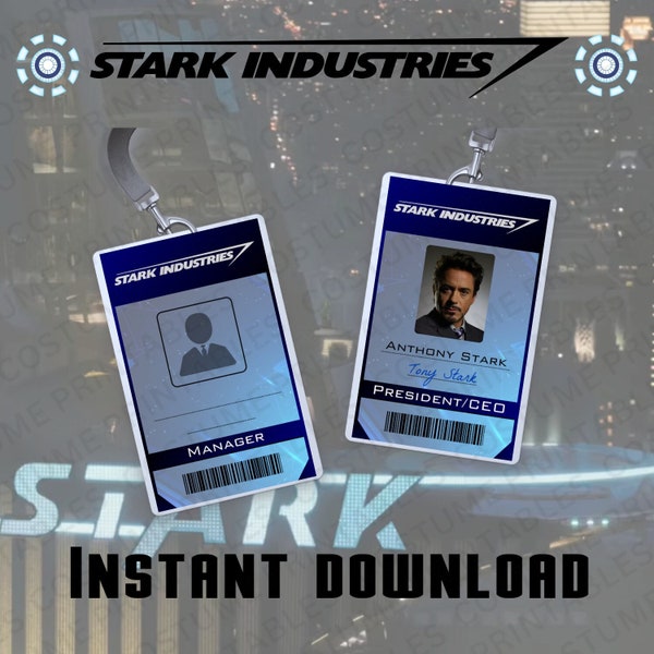 PRINTABLE 1+1 Stark Industries id card badge and Tony Stark id card badge