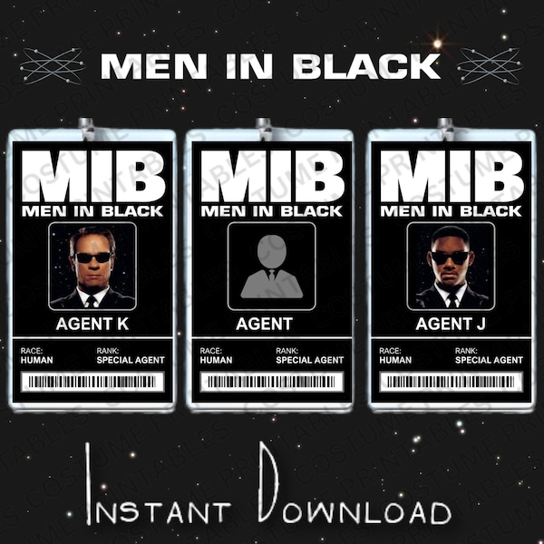 PRINTABLE Men in black ID card badge tripple pack