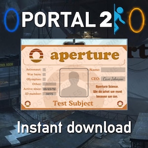 Imprimible / Aperture Science Laboratories / Década de 1970 / Tarjeta de identificación / Credencial de identificación / Inspirado en el videojuego Portal / Disfraz / Cosplay