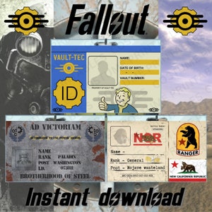 Printable | Vault-Tec | NCR | Brotherhood of Steel | ID card | ID badge | Inspired by Fallout universe | Costume | Cosplay